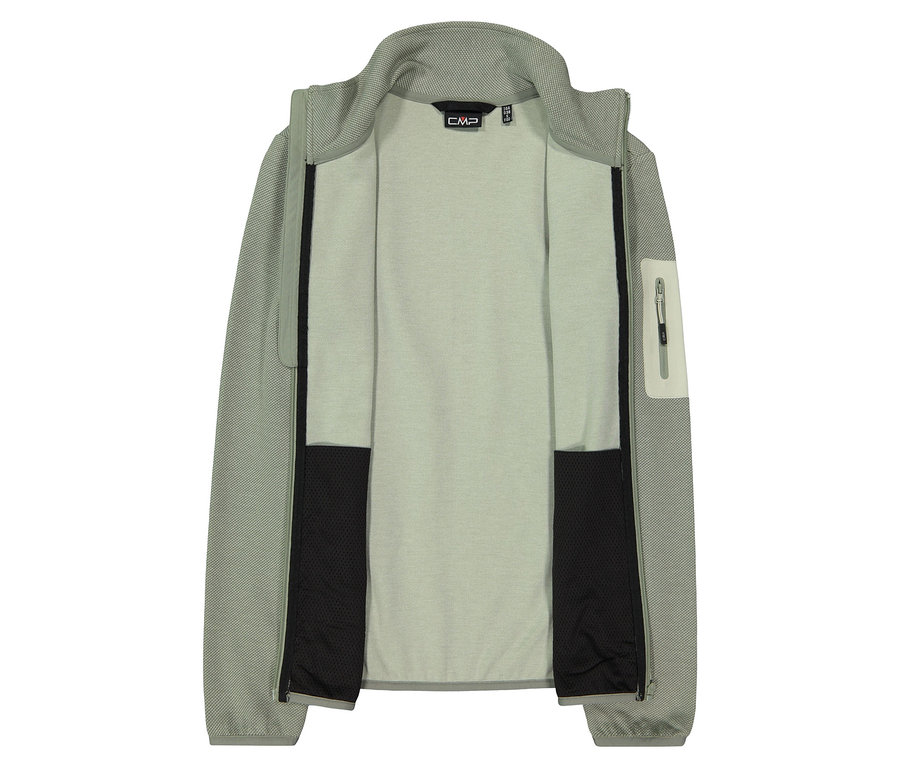 Rozopnutá svetlozelená flísová bunda CMP so zipsom po celej dĺžke.