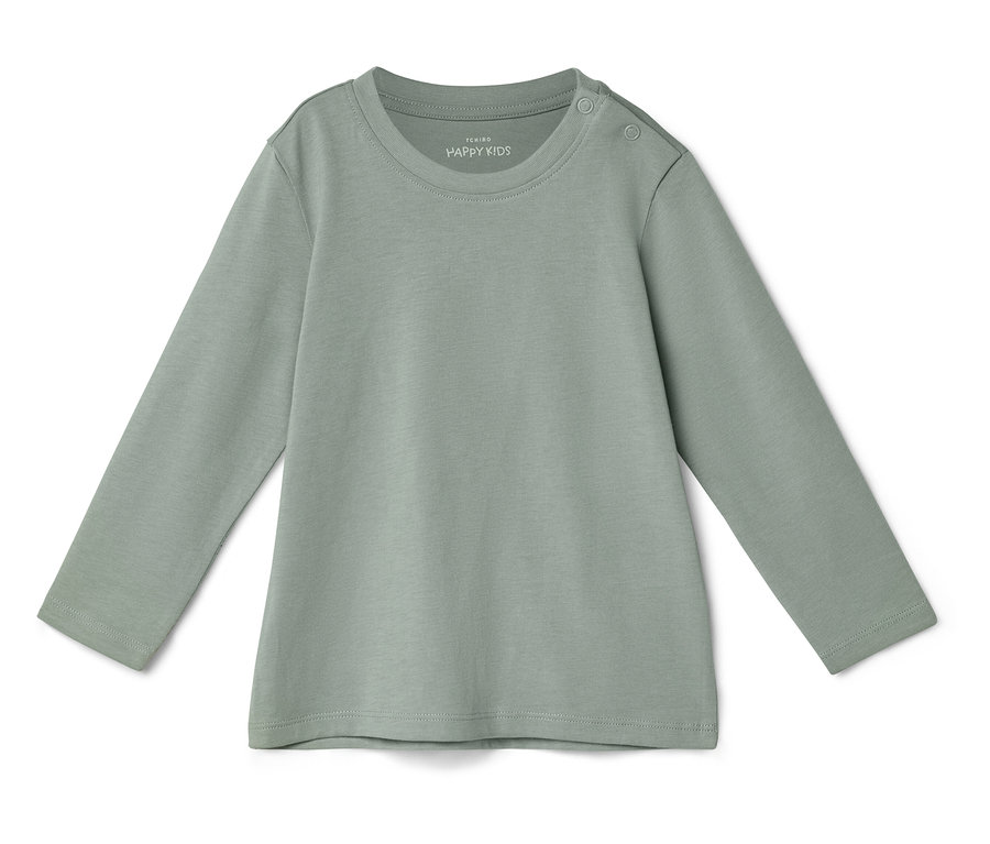 Svetlozelené detské tričko s dlhým rukávom leží na bielom pozadí.