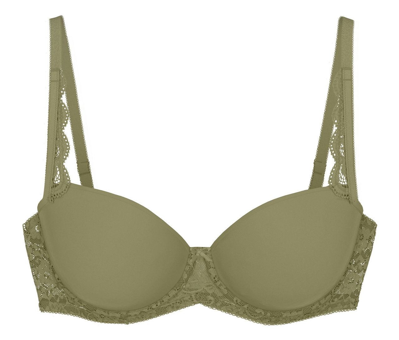 Podprsenka Triumph Amourette Maxi WP v olivovo-zlatej farbe s čipkovanými detailmi na ramienkach a bokoch.