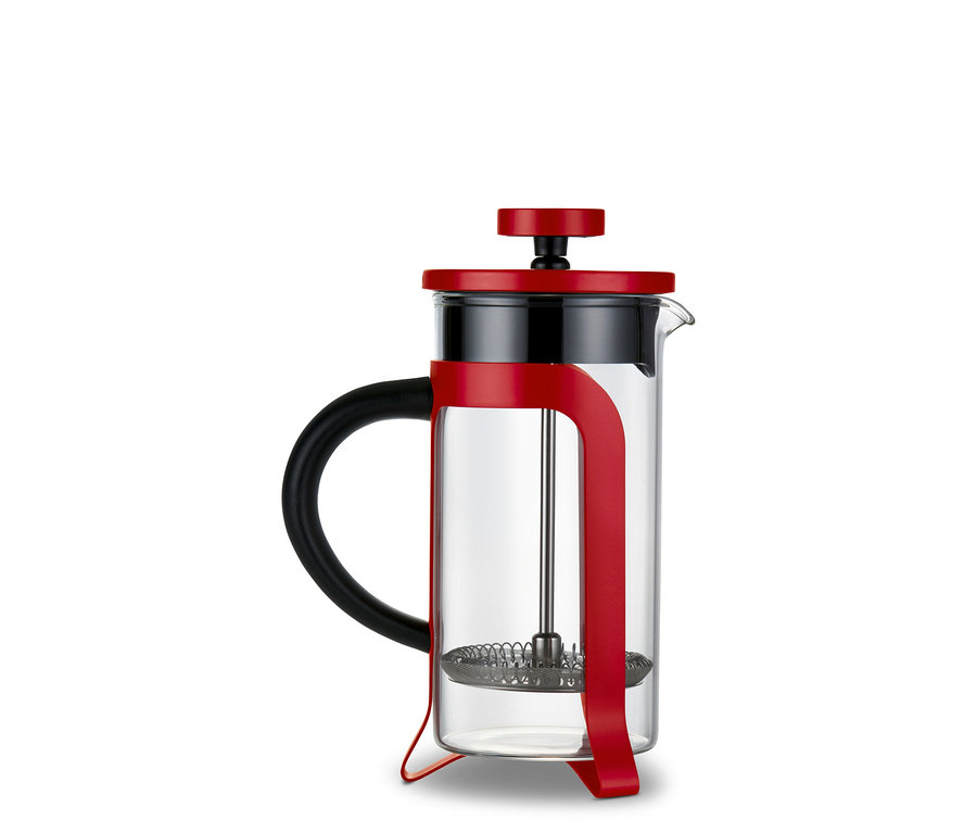 Červená kanvica french press 300 ml na 2 šálky.