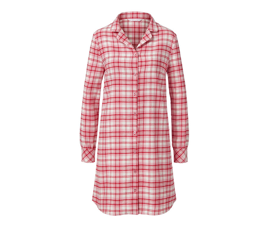 Flanelová nočná košeľa s červeno-bielym károvaným vzorom.