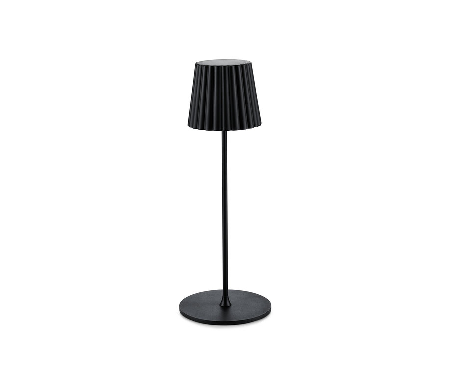 Čierna stolová LED lampa s akumulátorom.