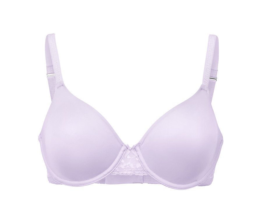 Detail podprsenky s kosticami orgovánovej farby s čipkou v strede a nastaviteľnými ramienkami.