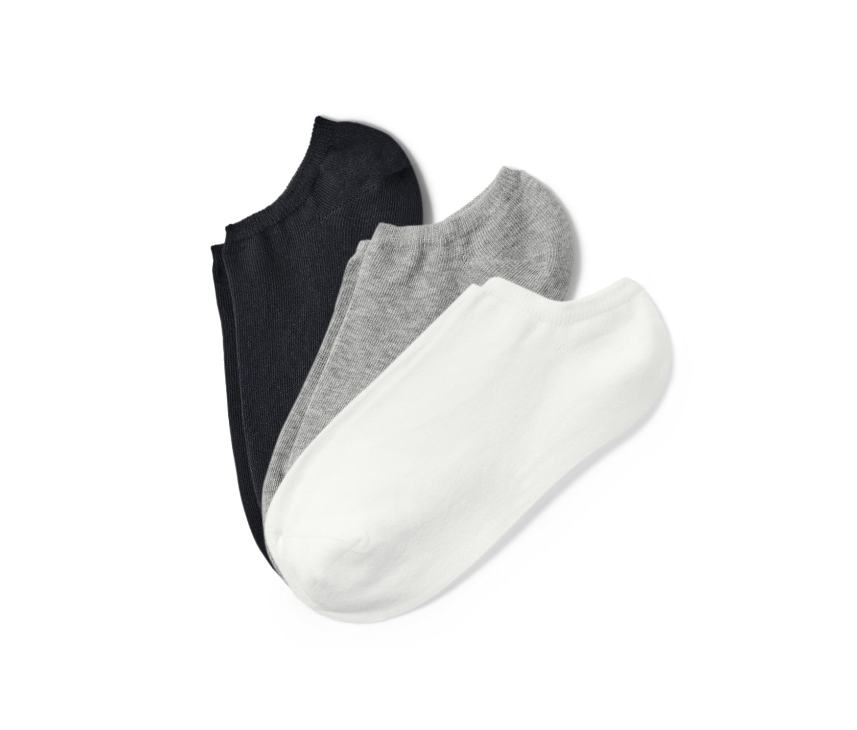 Čierne, sivé a biele ponožky.