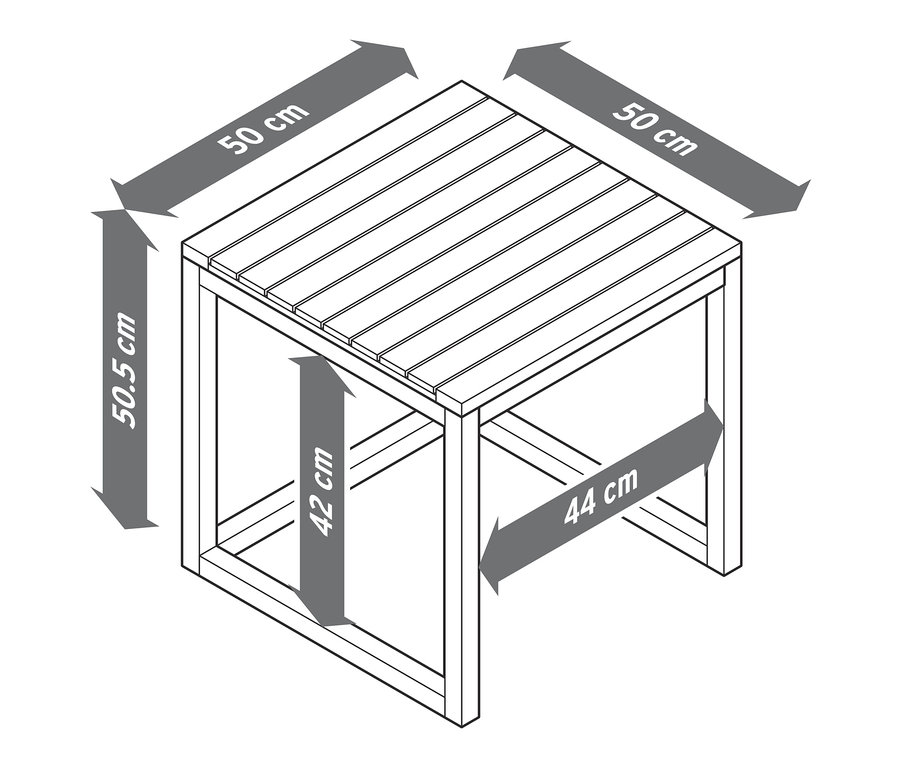 Nákres s rozmermi 2-dielnej súpravy odkladacích stolíkov »Lenja«.