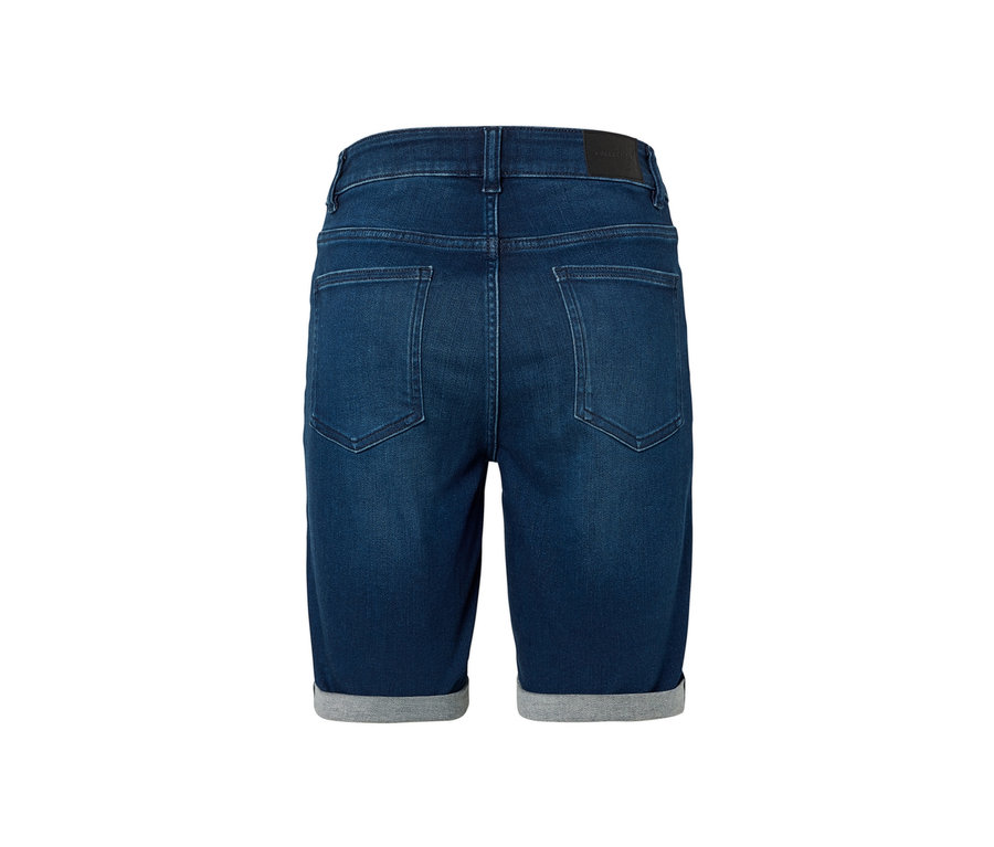 Pohľad zozadu na džínsové bermudy – strih »Lea«, tmavomodrý denim.