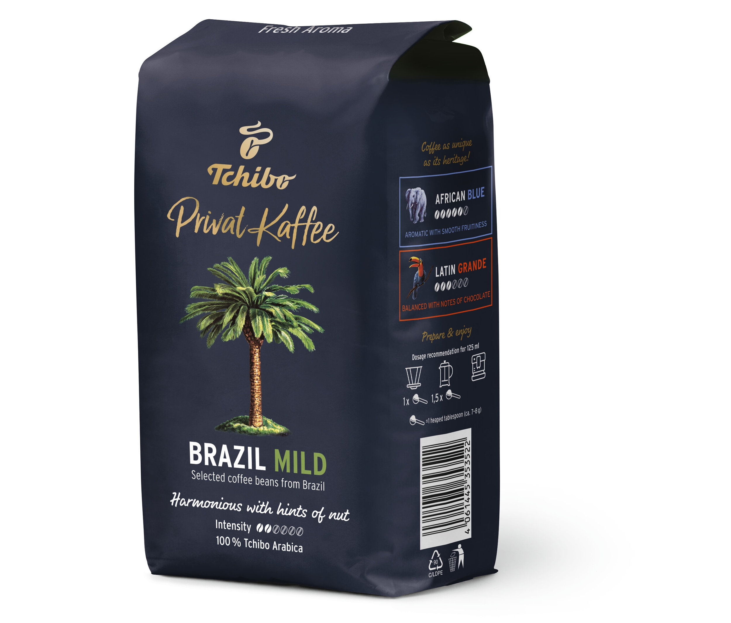 Tchibo - Privat Kaffee Brazil Mild – 500 g, zrnková káva - Intenzita: 2/6