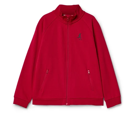 Červená tréningová bunda na zips s malým logom na hrudi.