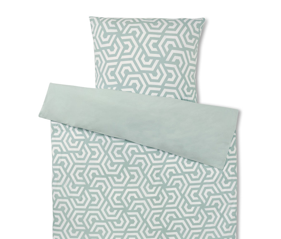 Súprava obliečok s geometrickým vzorom v bielej a zelenej farbe.