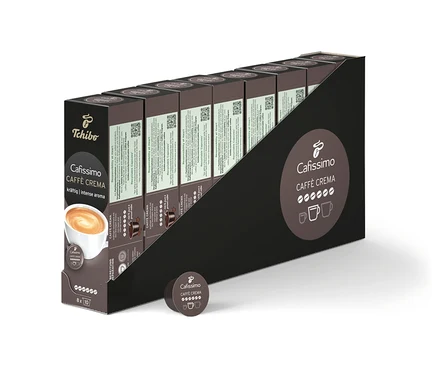Balenie kapsúl Cafissimo Caffè Crema. Na obale je obrázok šálky s kávou.