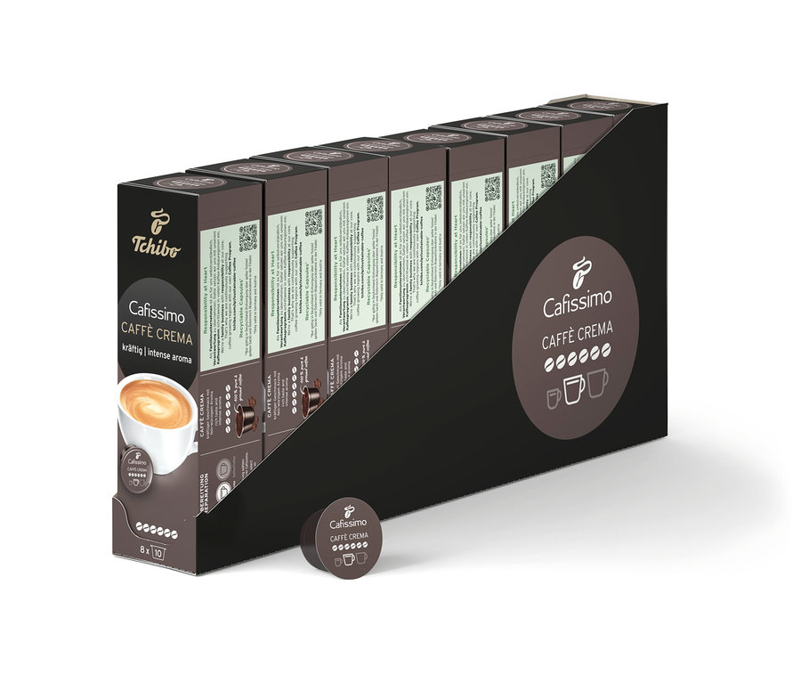 Balenie kapsúl Cafissimo Caffè Crema. Na obale je obrázok šálky s kávou.