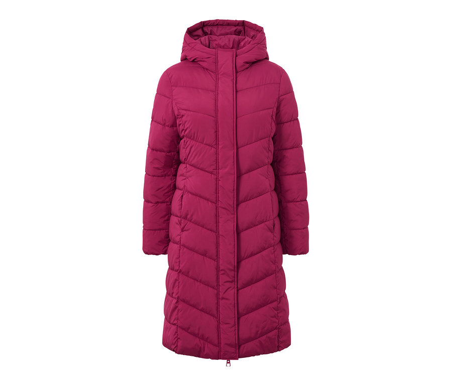 Prešívaný kabát s kapucňou, malinovo červený.