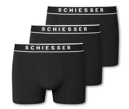 Tri čierne boxerky SCHIESSER s biobavlnou v balení.