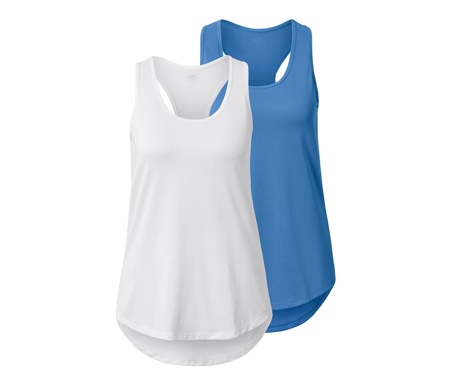 Dva funkčné topy, jeden biely a jeden azúrový.