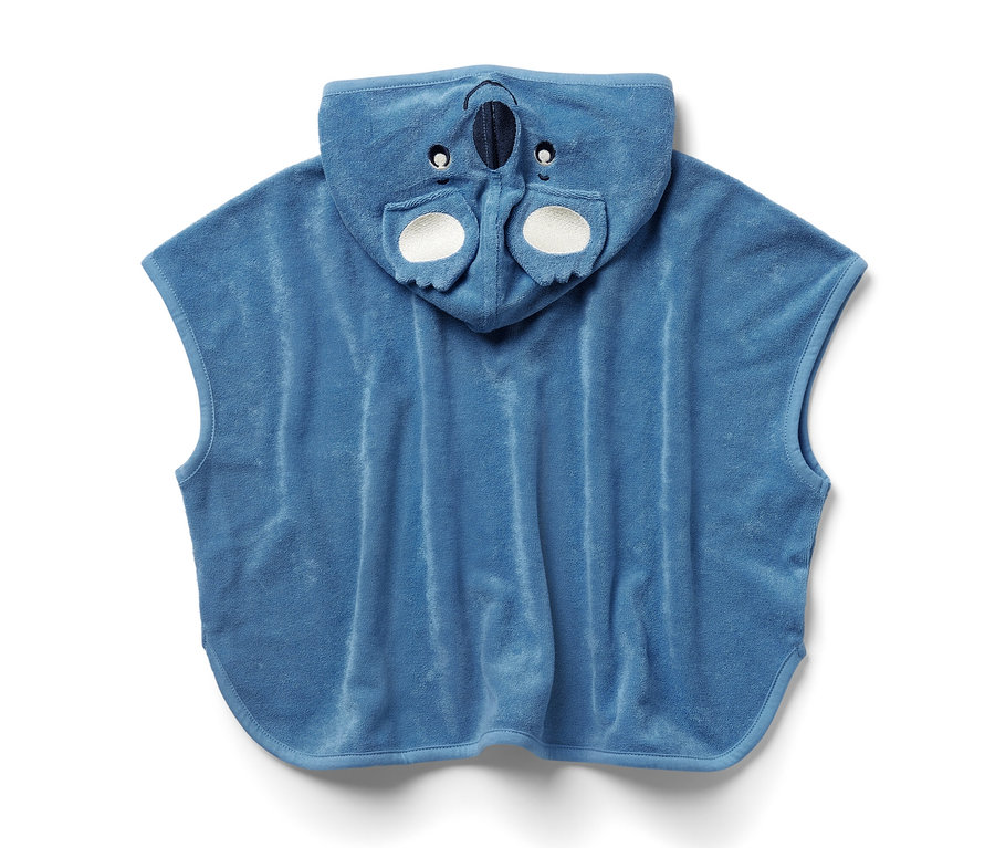 Modré detské froté pončo s kapucňou s motívom koaly.