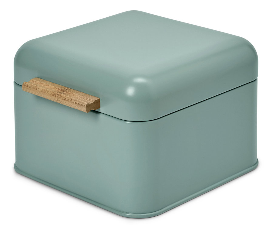 Zelená nádoba s drevenou rukoväťou.