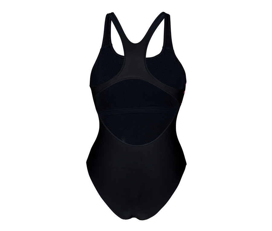 Detailný pohľad zozadu na čierne plavky arena Feel Damen Lily Swim Pro Back Bustier Badeanzug.