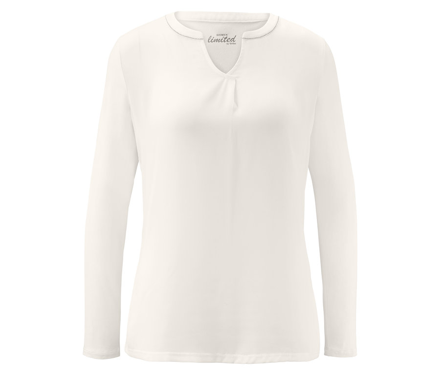 Béžová blúzka s dlhými rukávmi.