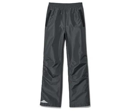Sivé nepremokavé nohavice s elastickým pásom a čiernymi vreckami na zips.
