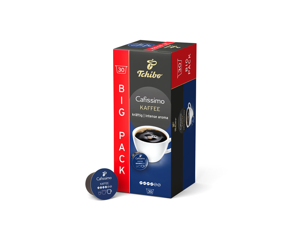 Balenie Cafissimo Kaffee kräftig - 30 kapsúl vedľa jednej kapsuly.