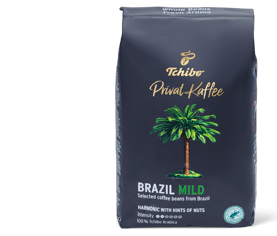 Balenie 500 g zrnkovej kávy Privat Kaffee Brazil Mild.