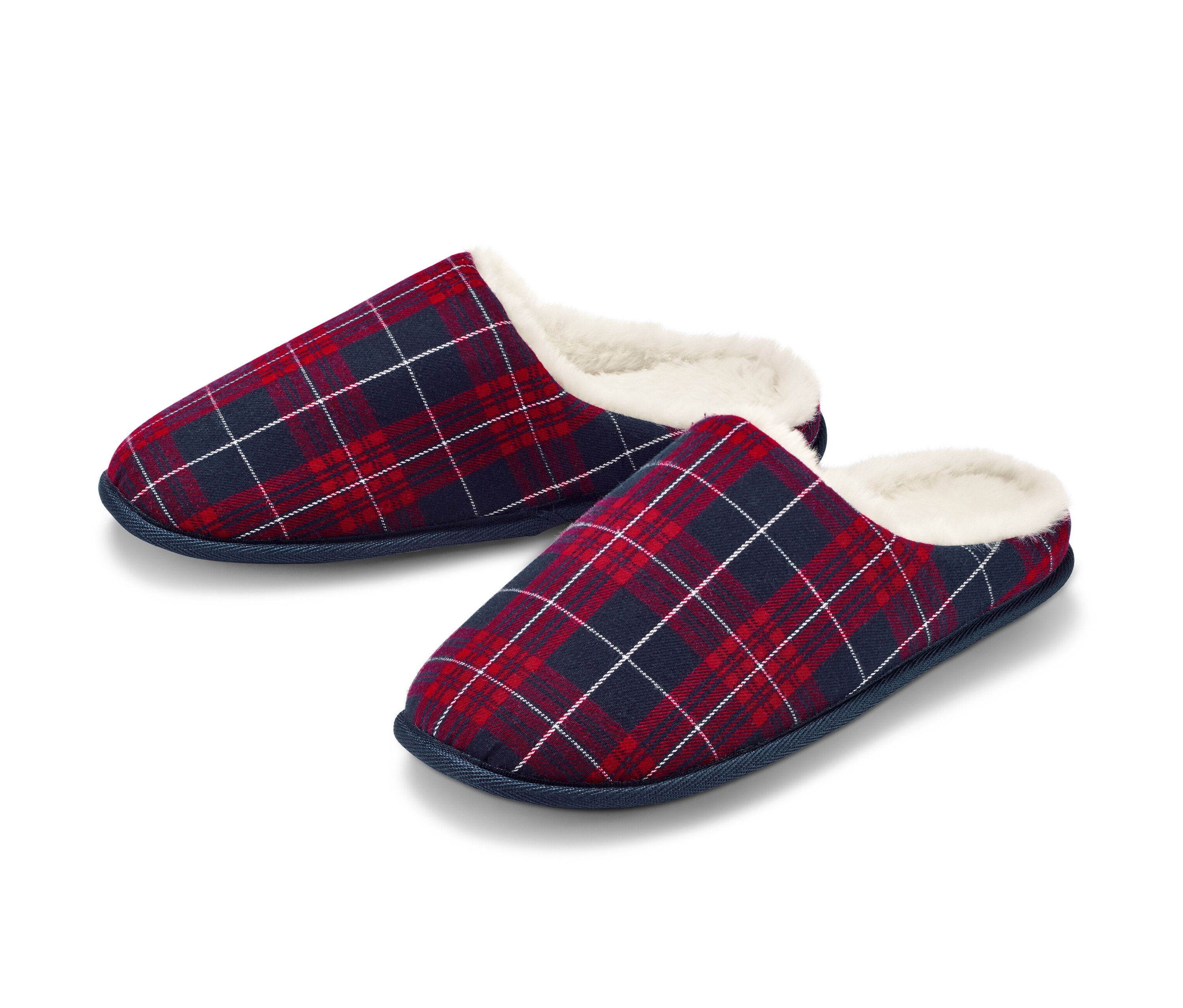 Dve papuče s károvaným vzorom.