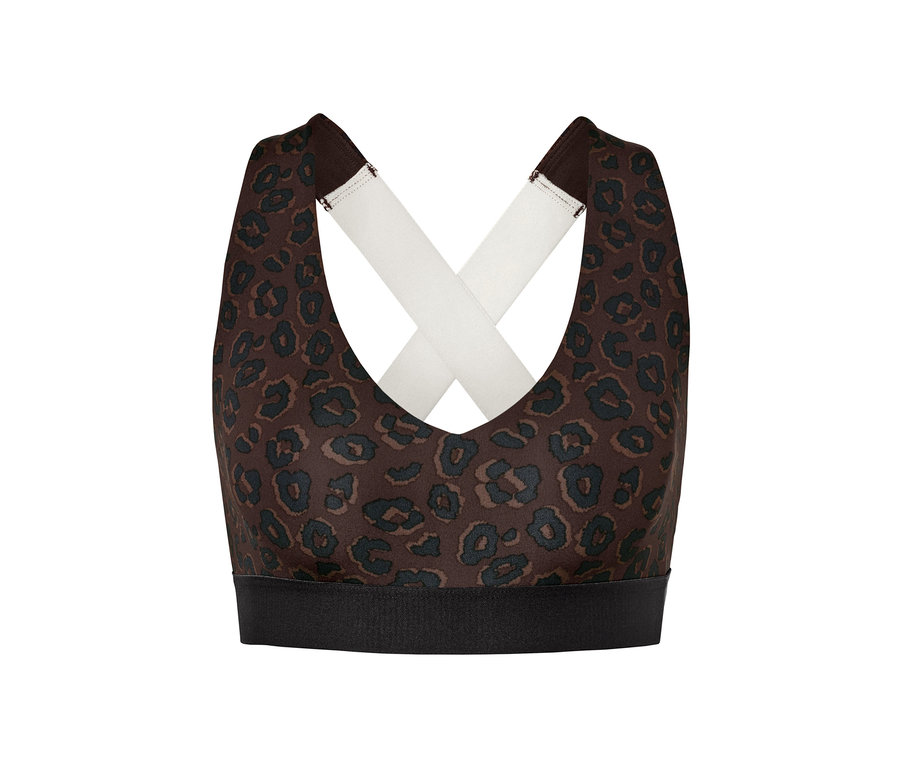Hnedo-čierna športová korzetová podprsenka.