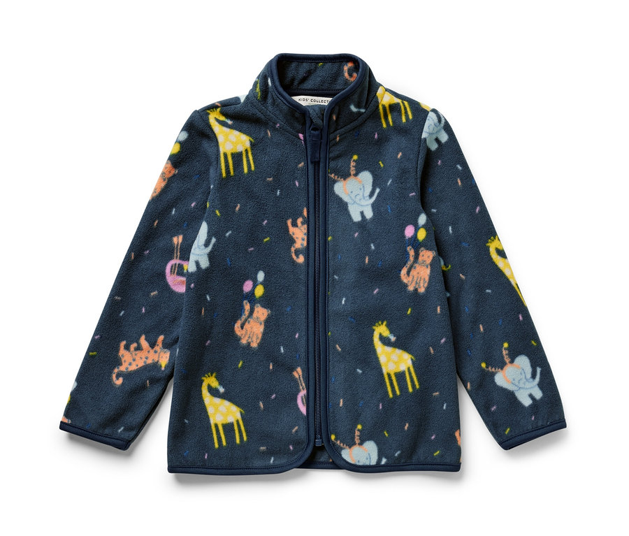 Detská flísová mikina s potlačou zvierat.