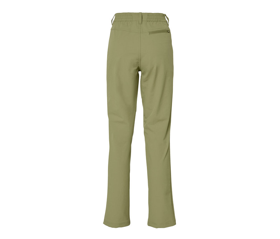 Khaki softshellové nohavice zozadu.
