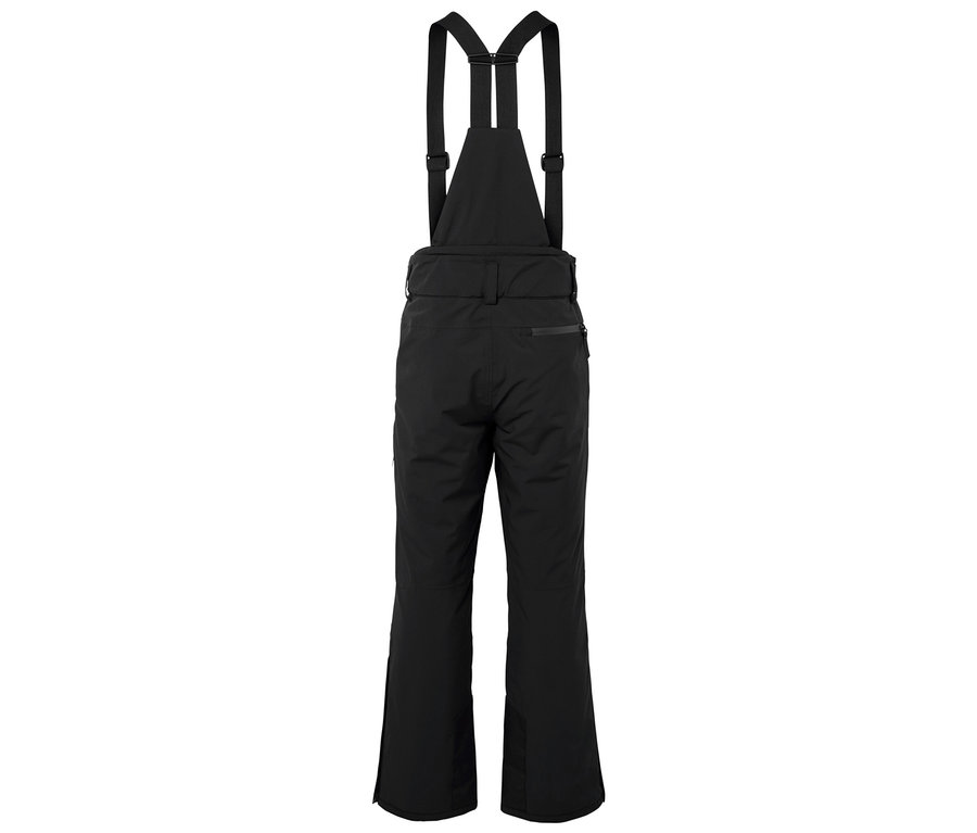 Čierne lyžiarske nohavice s trakmi zozadu.