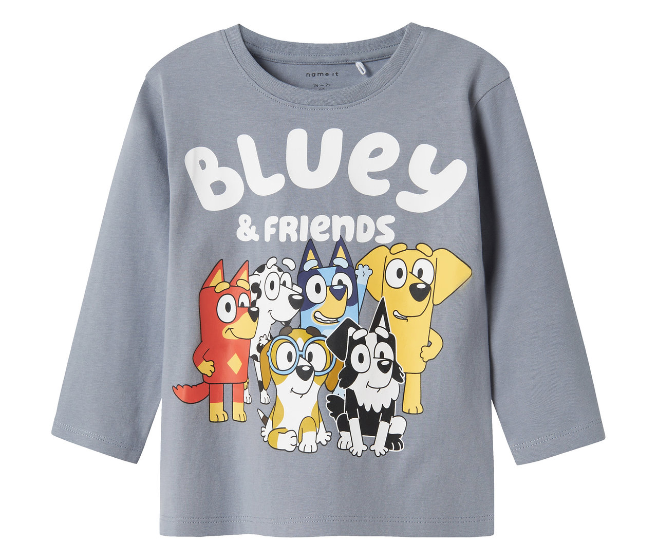 Sivé tričko s dlhým rukávom NAME IT »BLUEY« s potlačou Bluey a priatelia.