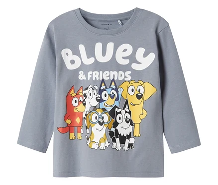 Sivé tričko s dlhým rukávom NAME IT »BLUEY« s potlačou Bluey a priatelia.