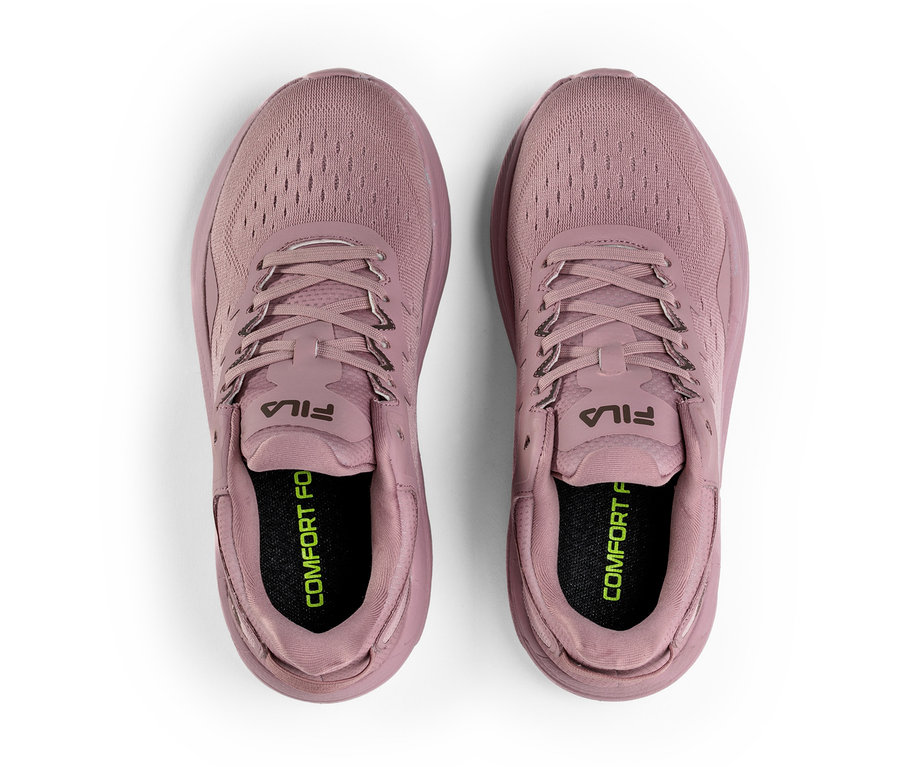 Pohľad zhora na pár dámskych tenisiek FILA Retron vo farbe mauve shadow.
