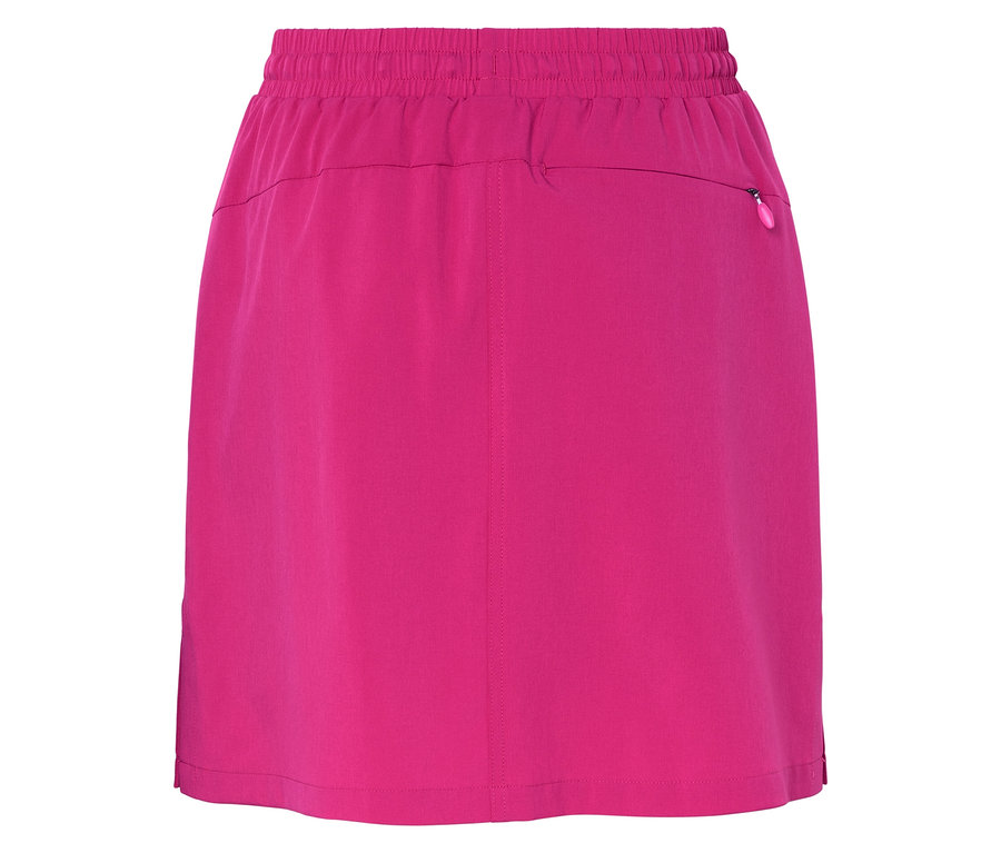 Detailný záber na ružovú sukňu s elastickým pásom a vreckom na zips.