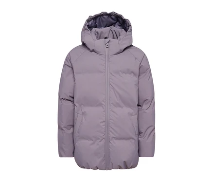 Fialová páperová bunda hummel® »HMLJR All Weather Puffer Jacket« s kapucňou, zipsom a vreckami.