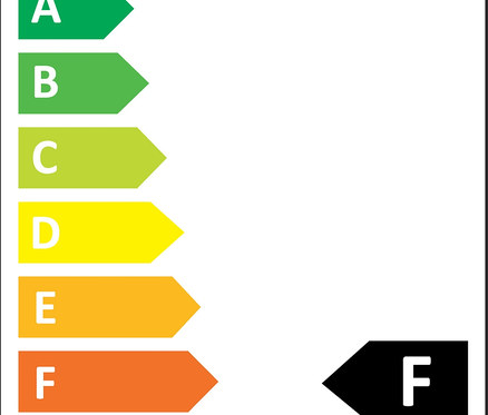 Energetický štítok s triedami A až G, pričom produkt patrí do triedy F.