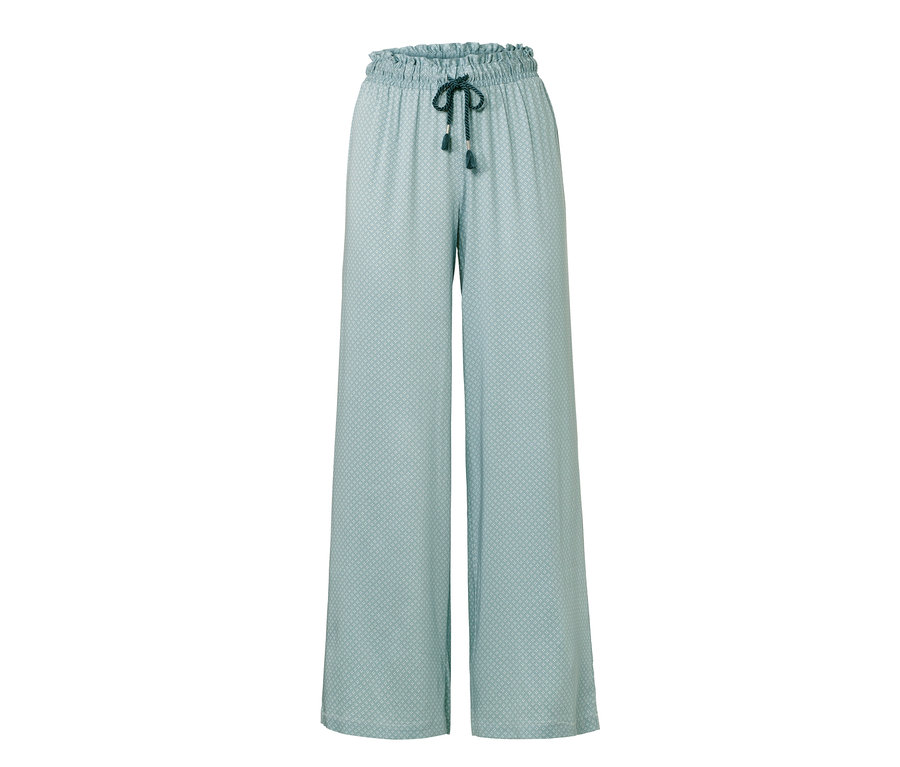 Petrolejové pohodlné nohavice s ozdobnou šnúrkou.