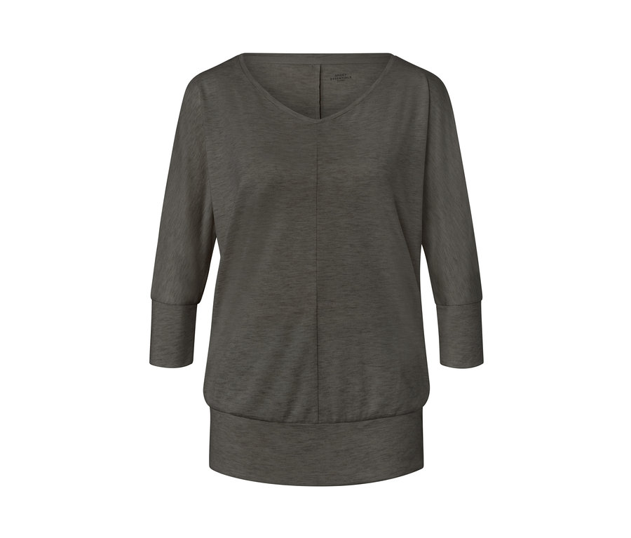 Olivové tričko na jogu s trojštvrťovými rukávmi.