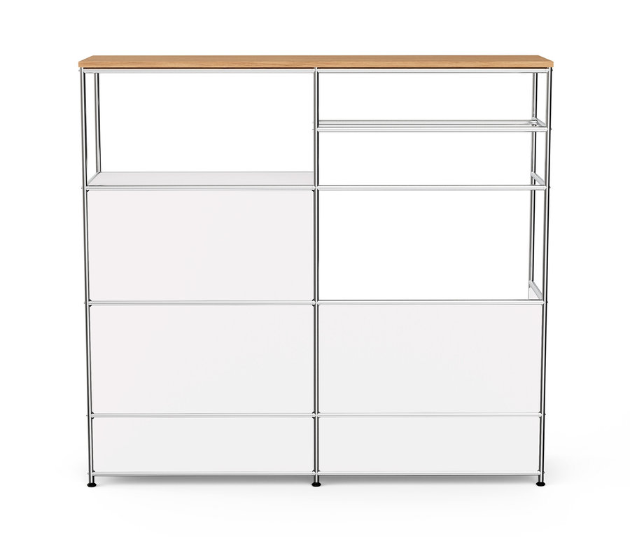 Biela kovová komoda »CN3« s drevenou doskou, 1 tyčou na oblečenie, 1 priehradkou a 3 zásuvkami.