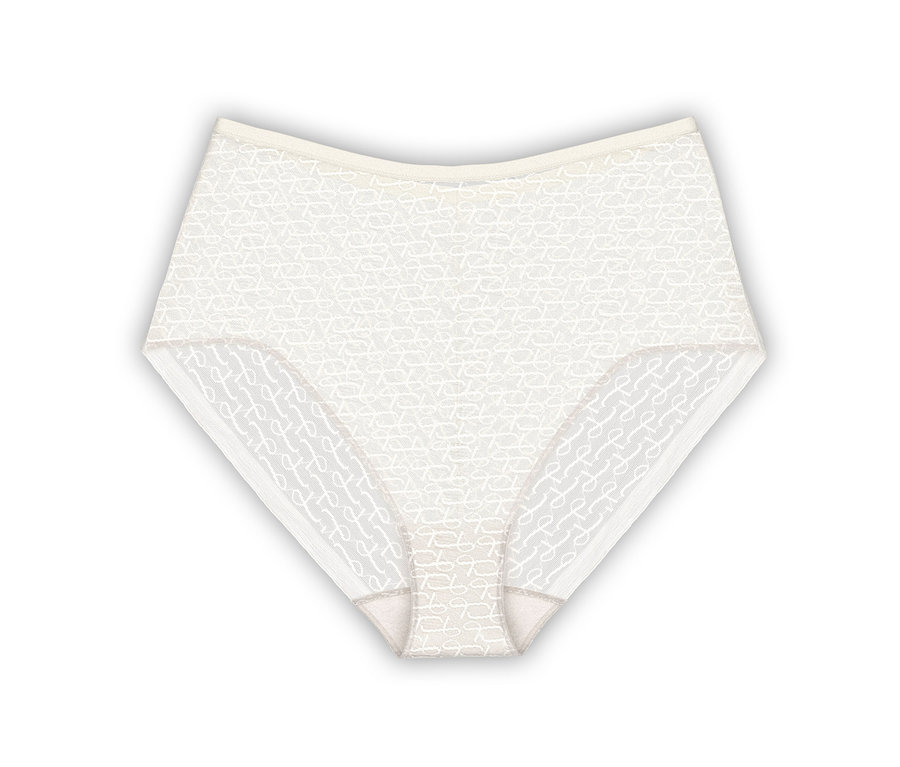 Biele nohavičky Triumph Signature Sheer Maxi EX, krémovobiele, ležia na bielom pozadí.