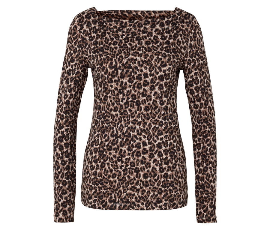 Dámska blúzka s dlhým rukávom so zvieracím vzorom.