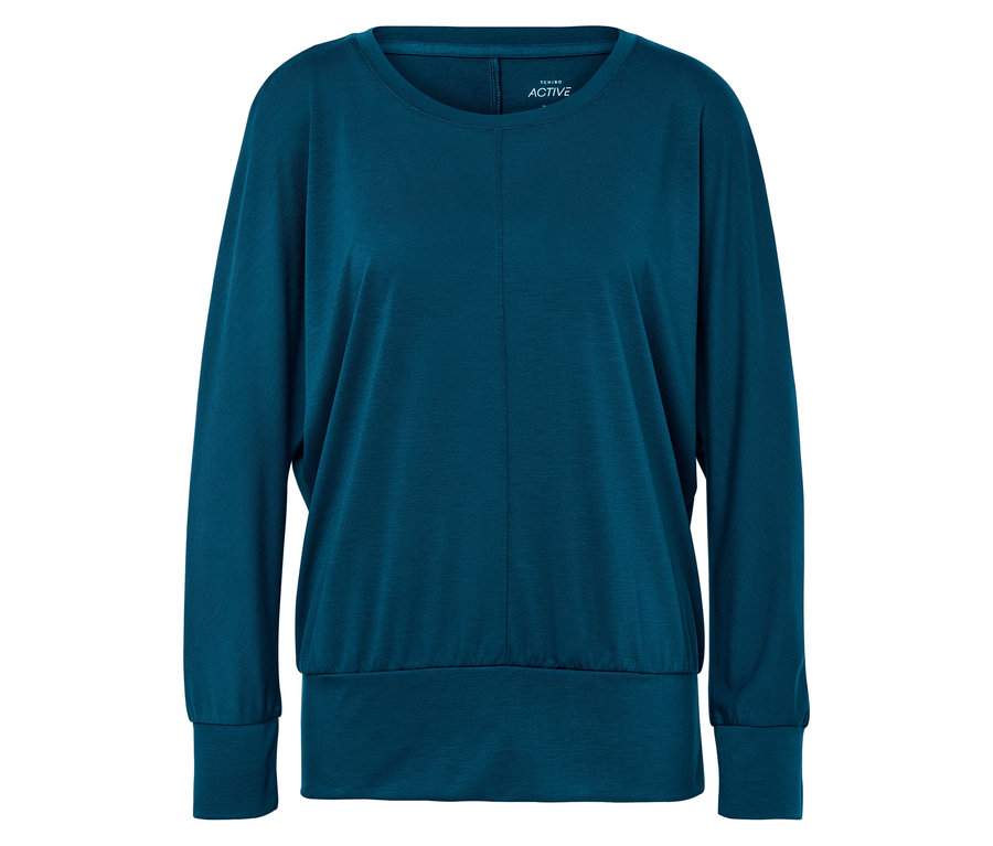 Modré tričko na jogu s dlhými rukávmi.