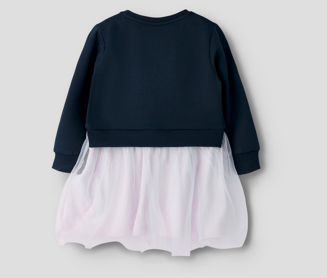 Detailný pohľad na námornícke modré teplákové šaty s tylovou sukňou NAME IT.