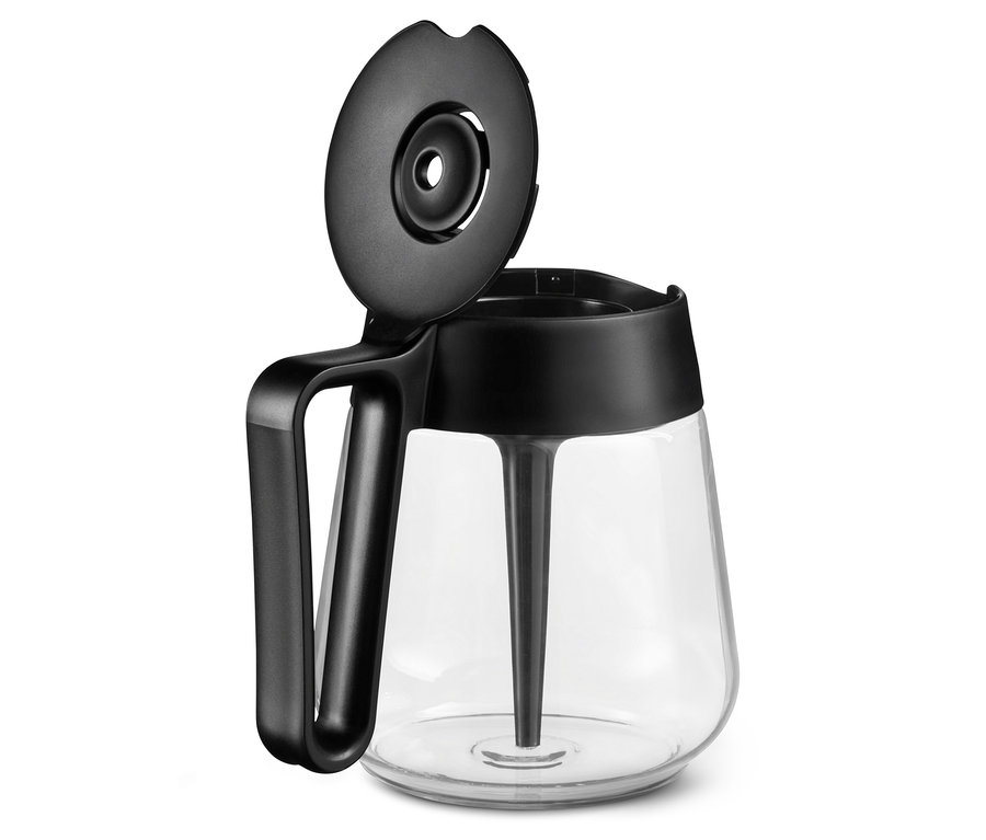 Detailný pohľad na čierny kávovar na prekvapkávanú kávu »Let's Brew« s otvoreným vekom.