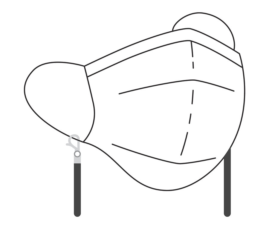 Nákres pleťovej masky zavesenej na multifunkčnej retiazke.