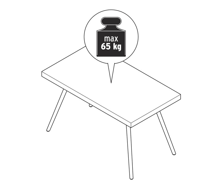 Nákres konferenčného stolíka s doskou stola z polycementu a maximálnou nosnosťou 65 kg.