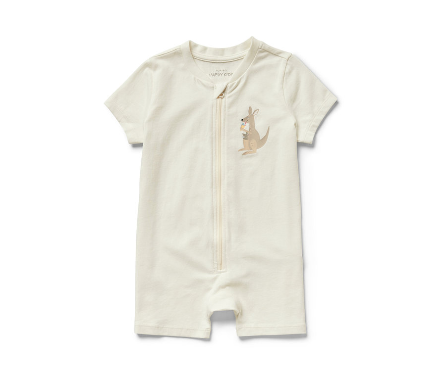 Krémové krátke dojčenské pyžamo s obrázkom klokana.