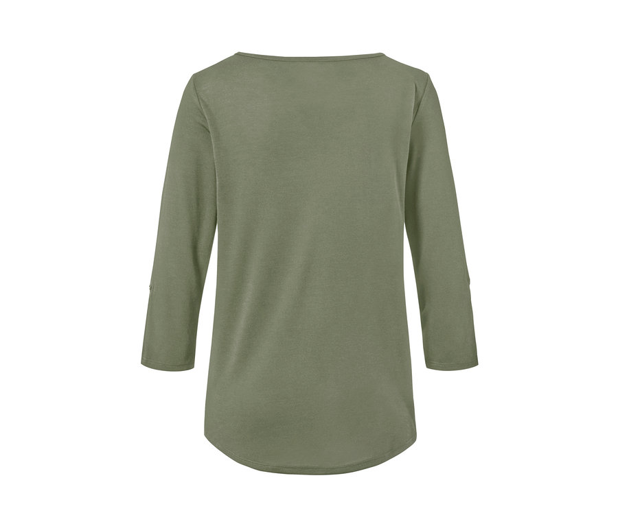 Khaki funkčné tričko s 3/4 rukávmi zozadu.