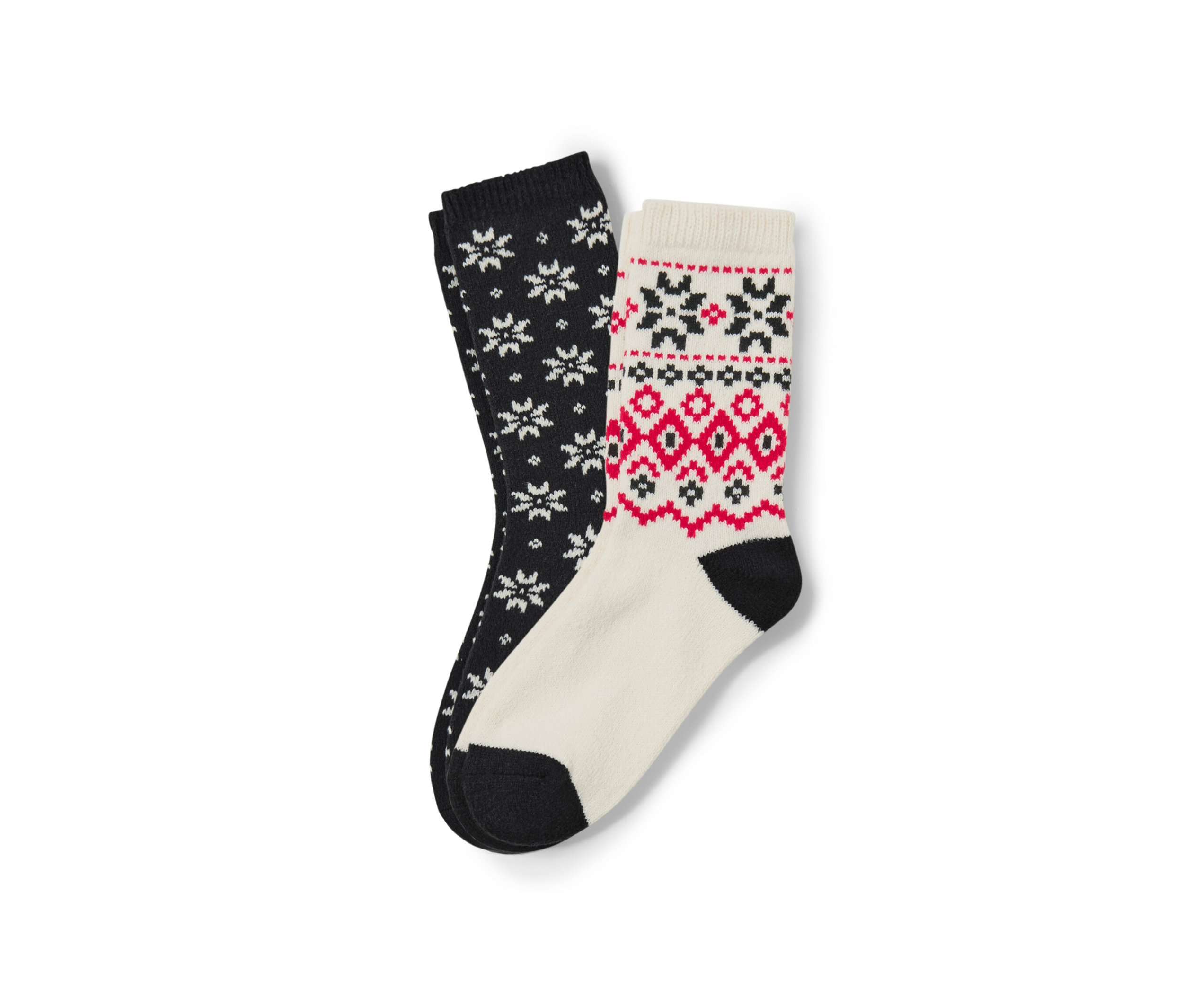 Dva páry ponožiek s nórskym vzorom.