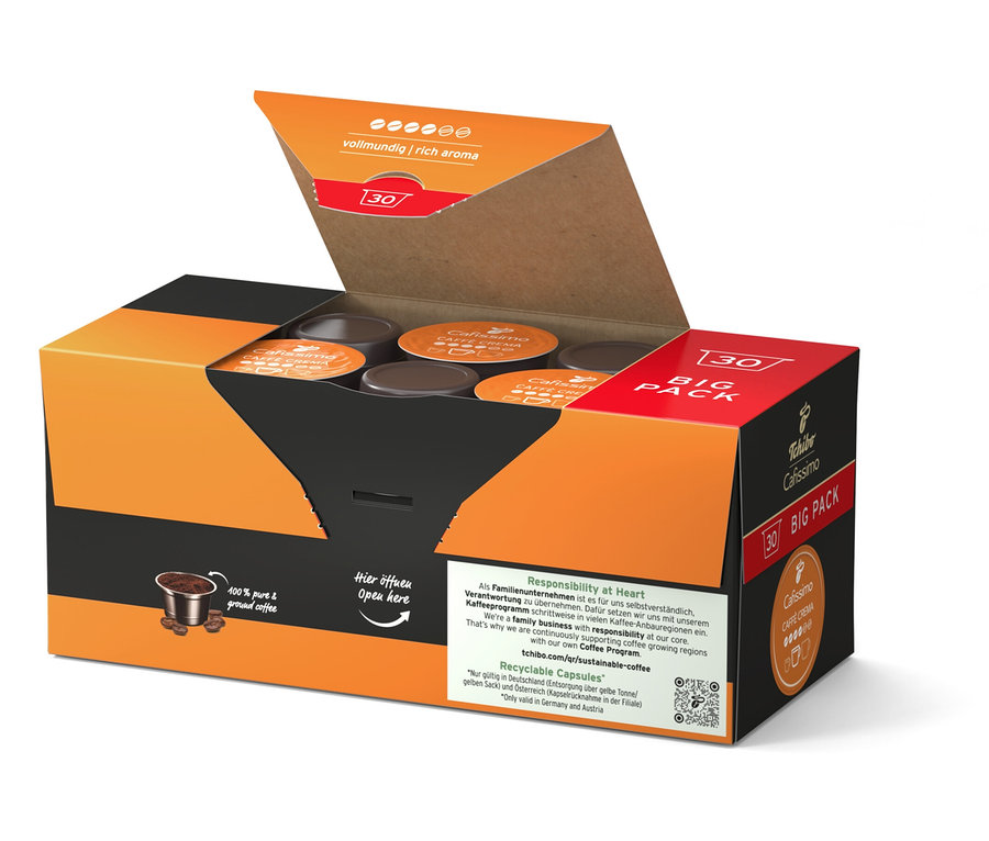 Otvorené balenie kávových kapsúl Cafissimo.